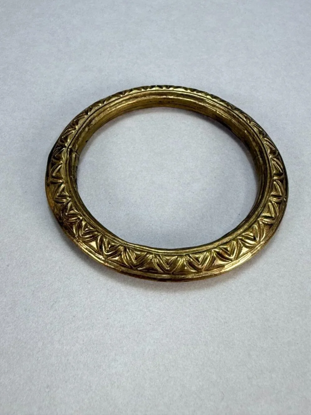 Vintage Solid Brass Etched Bangle Bracelet Geometric Tribal Boho Jewelry 7.75